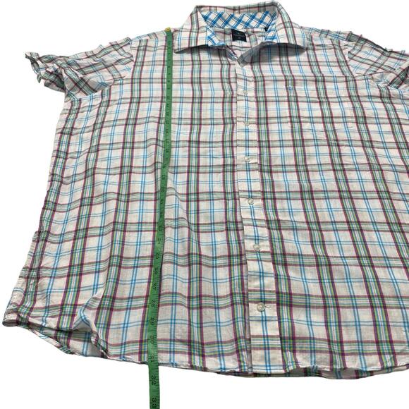 TAILOR BYRD Multicolor Woven Cotton Plaid Button Up Shirt 2XL Mens White Blue - Picture 6 of 6